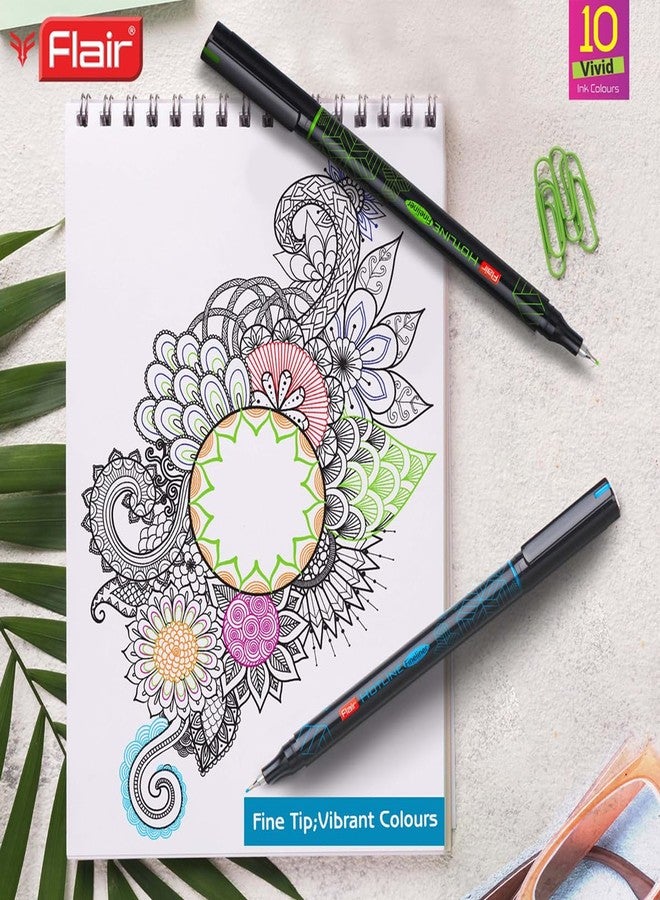 FLAIR Hotline Fineliner Metal Tip Pen | Tip Size 0.7 to 1 mm | Comfortable Grip | Fineliner Pens Set For Mandala, Sketching, Doodling, Journal & Outline | 10 Shades x 4 Sets. - Image 5