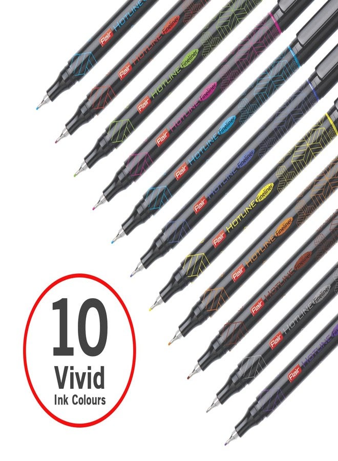 FLAIR Hotline Fineliner Metal Tip Pen | Tip Size 0.7 to 1 mm | Comfortable Grip | Fineliner Pens Set For Mandala, Sketching, Doodling, Journal & Outline | 10 Shades x 4 Sets. - Image 4