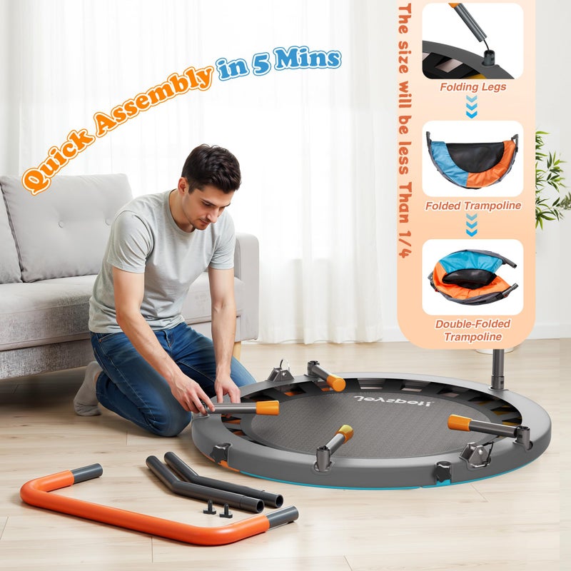 JOY SPOT! 3FT Foldable Trampoline for Kids - 36â€ Mini Small Trampoline with Handle Bar, Height-Adjustable, Max Load 100LBS, Ideal for Toddler Baby Jumping Mats & Outdoor Workout Adventures - Image 5