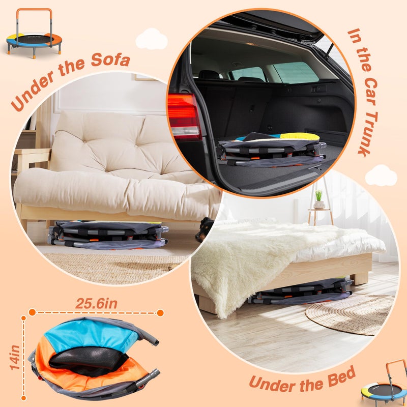 JOY SPOT! 3FT Foldable Trampoline for Kids - 36â€ Mini Small Trampoline with Handle Bar, Height-Adjustable, Max Load 100LBS, Ideal for Toddler Baby Jumping Mats & Outdoor Workout Adventures - Image 4