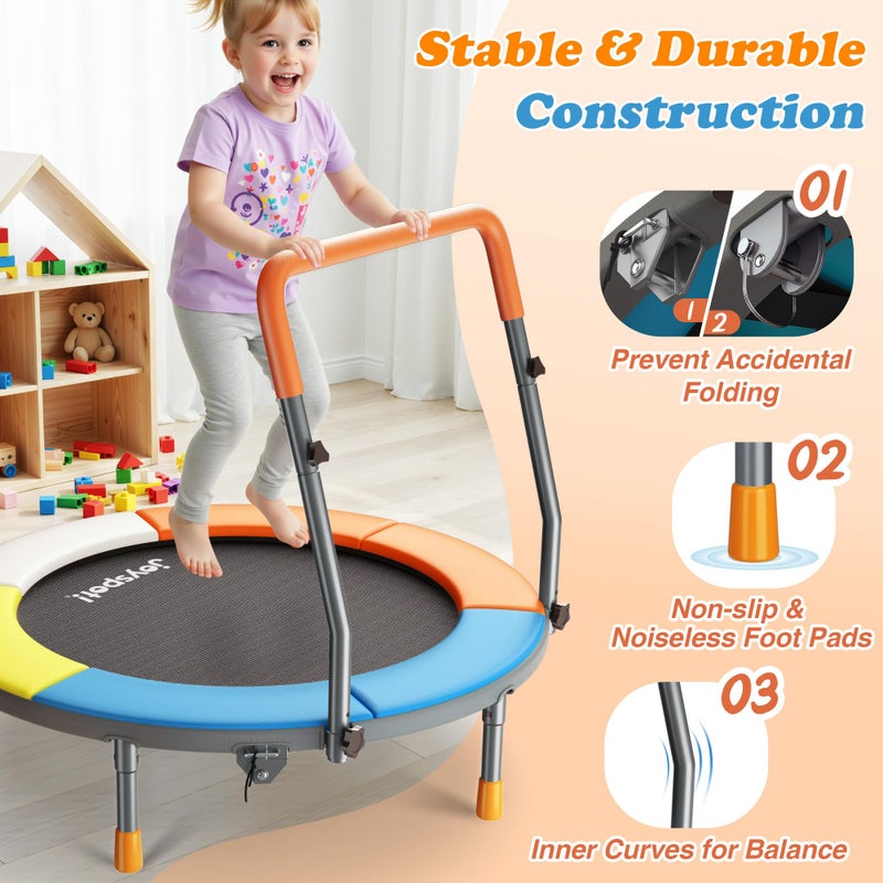 JOY SPOT! 3FT Foldable Trampoline for Kids - 36â€ Mini Small Trampoline with Handle Bar, Height-Adjustable, Max Load 100LBS, Ideal for Toddler Baby Jumping Mats & Outdoor Workout Adventures - Image 2