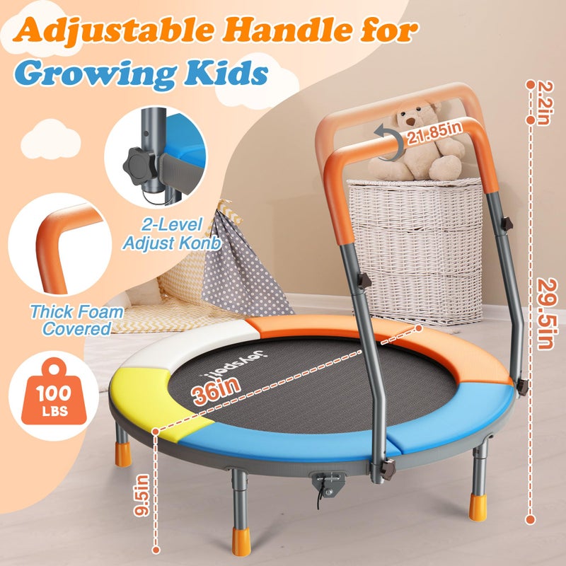 JOY SPOT! 3FT Foldable Trampoline for Kids - 36â€ Mini Small Trampoline with Handle Bar, Height-Adjustable, Max Load 100LBS, Ideal for Toddler Baby Jumping Mats & Outdoor Workout Adventures - Image 3