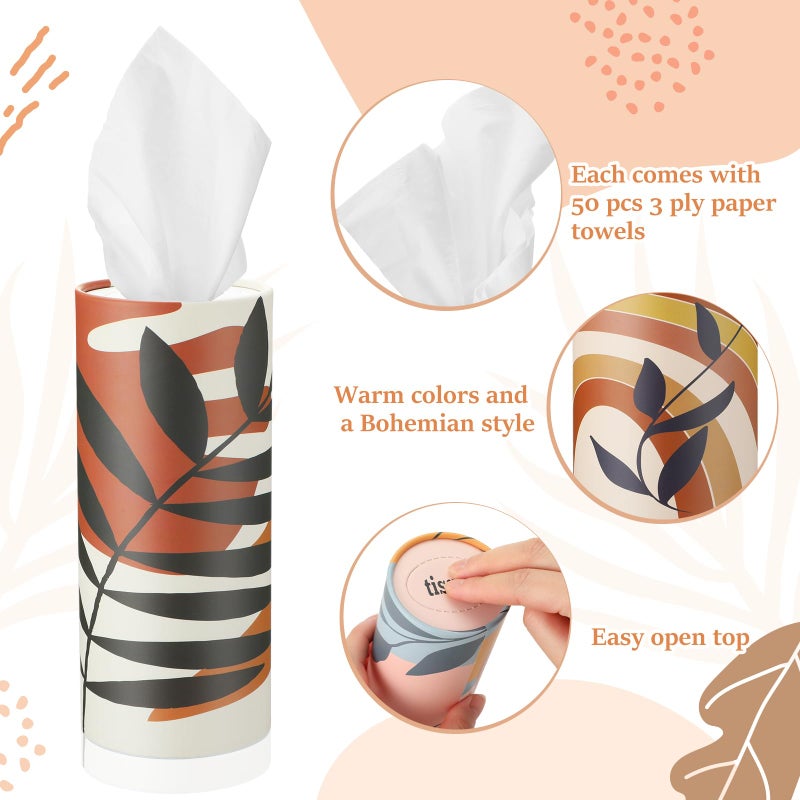 Maxcheck 20 Pack Car Tissues Cylinder with 3 Ply Facial Napkins Bulk, Travel Round Tissue Boxes for Car Cup Holder Paper Napkins Tube Container for Home Bathroom Office(Boho Style) - Image 3