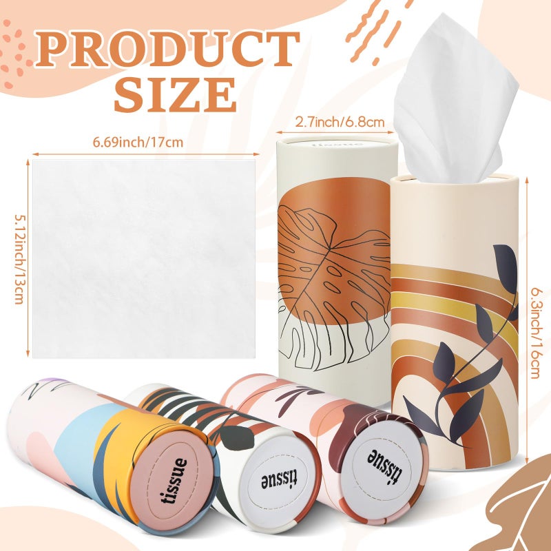 Maxcheck 20 Pack Car Tissues Cylinder with 3 Ply Facial Napkins Bulk, Travel Round Tissue Boxes for Car Cup Holder Paper Napkins Tube Container for Home Bathroom Office(Boho Style) - Image 2