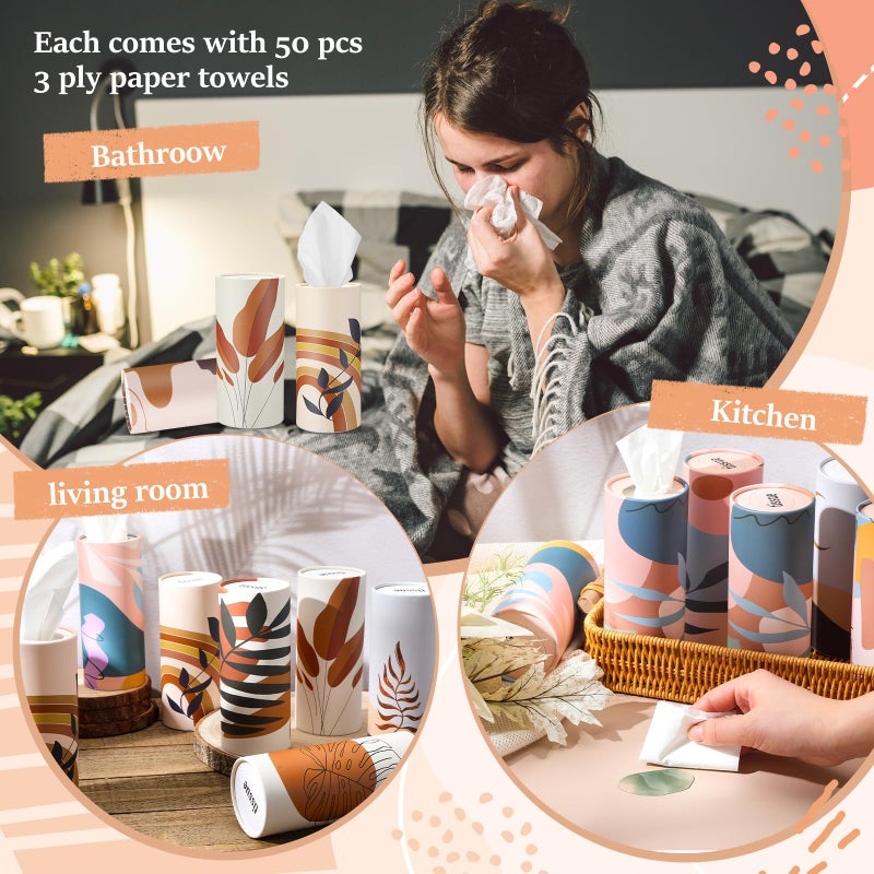 Maxcheck 20 Pack Car Tissues Cylinder with 3 Ply Facial Napkins Bulk, Travel Round Tissue Boxes for Car Cup Holder Paper Napkins Tube Container for Home Bathroom Office(Boho Style) - Image 5