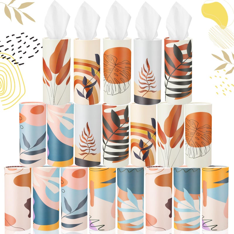Maxcheck 20 Pack Car Tissues Cylinder with 3 Ply Facial Napkins Bulk, Travel Round Tissue Boxes for Car Cup Holder Paper Napkins Tube Container for Home Bathroom Office(Boho Style) - Image 1