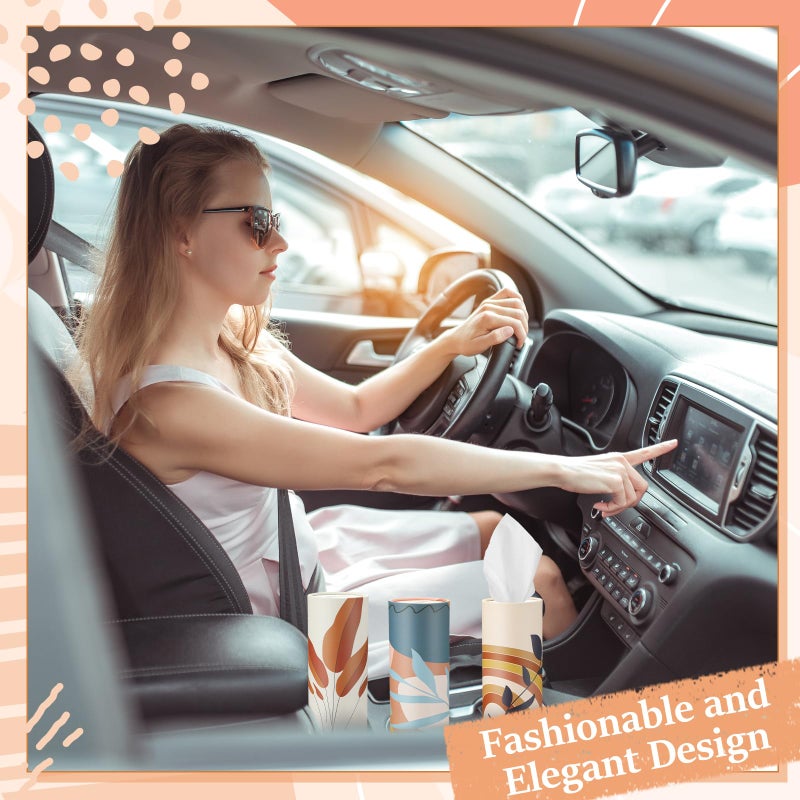 Maxcheck 20 Pack Car Tissues Cylinder with 3 Ply Facial Napkins Bulk, Travel Round Tissue Boxes for Car Cup Holder Paper Napkins Tube Container for Home Bathroom Office(Boho Style) - Image 4