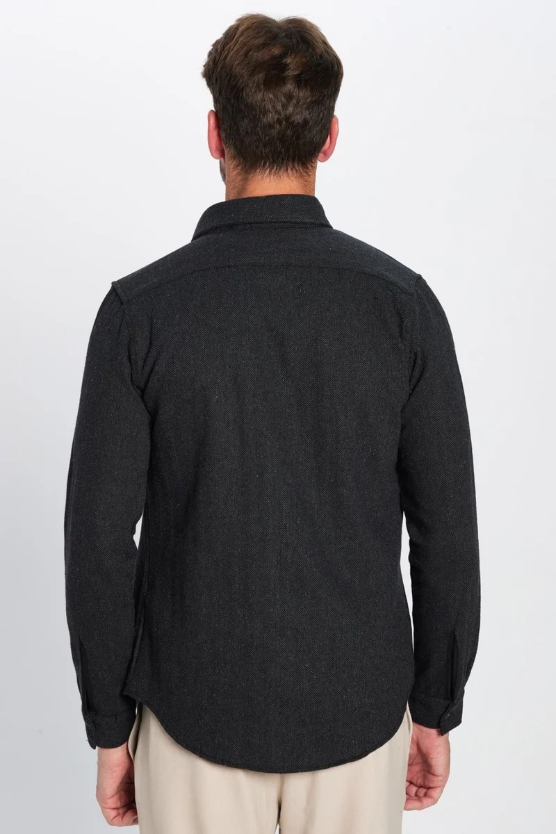 Tudors Men's Slim Fit Slim Fit Lumberjack Black Button-down Collar Plain Winter Shirt