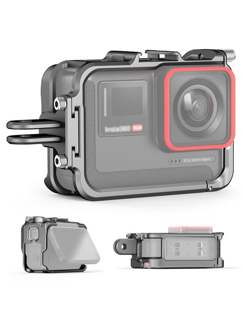 Aluminum Frame Cage with Lens Cap for Insta360 Ace/Ace Pro, with Lens Silicone Case, Metal Protective Durable Housing Case, with Cold Shoe Mount, Compatibel with Official Pivot Stand Mount