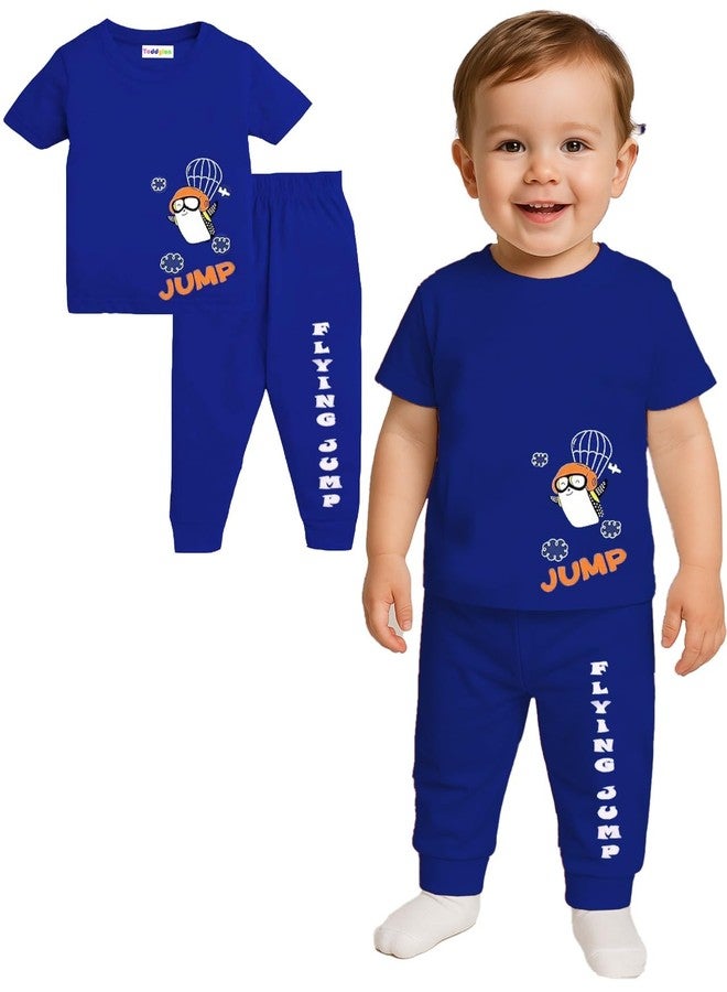 Toddylon Kids Co-Ord Set Cotton | Kid Boys & Girls T-Shirts and Pyjamas Sets | Toddlers Tracksuit | Infant T-Shirt & Pajama Lower | Tshirt & Jogger Set | Baby Boy Girl Casual Clothing Set Blue - Image 1
