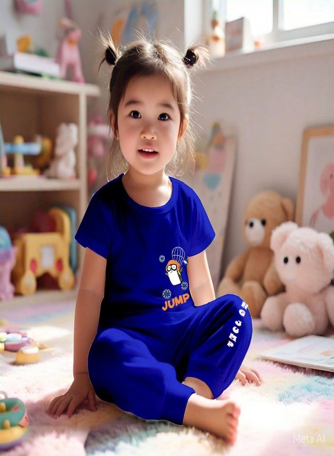 Toddylon Kids Co-Ord Set Cotton | Kid Boys & Girls T-Shirts and Pyjamas Sets | Toddlers Tracksuit | Infant T-Shirt & Pajama Lower | Tshirt & Jogger Set | Baby Boy Girl Casual Clothing Set Blue - Image 3