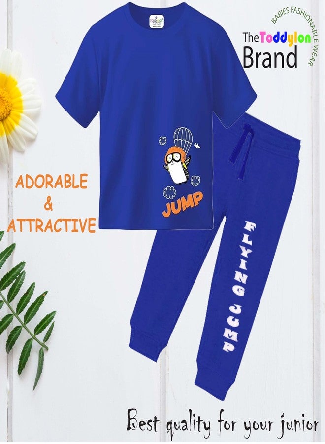 Toddylon Kids Co-Ord Set Cotton | Kid Boys & Girls T-Shirts and Pyjamas Sets | Toddlers Tracksuit | Infant T-Shirt & Pajama Lower | Tshirt & Jogger Set | Baby Boy Girl Casual Clothing Set Blue - Image 5