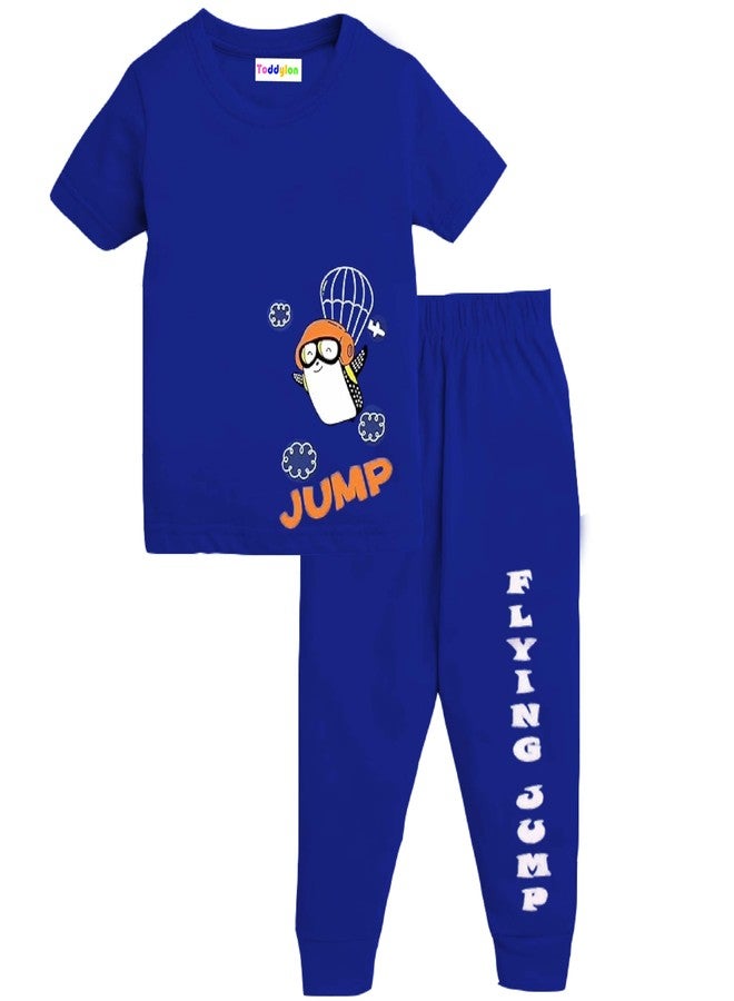 Toddylon Kids Co-Ord Set Cotton | Kid Boys & Girls T-Shirts and Pyjamas Sets | Toddlers Tracksuit | Infant T-Shirt & Pajama Lower | Tshirt & Jogger Set | Baby Boy Girl Casual Clothing Set Blue - Image 2
