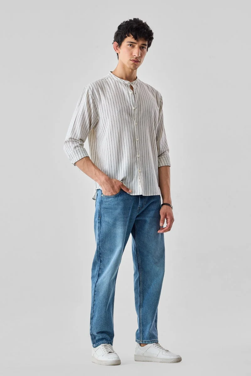 SNITCH White Striped Long Sleeve Regular Fit Shirt