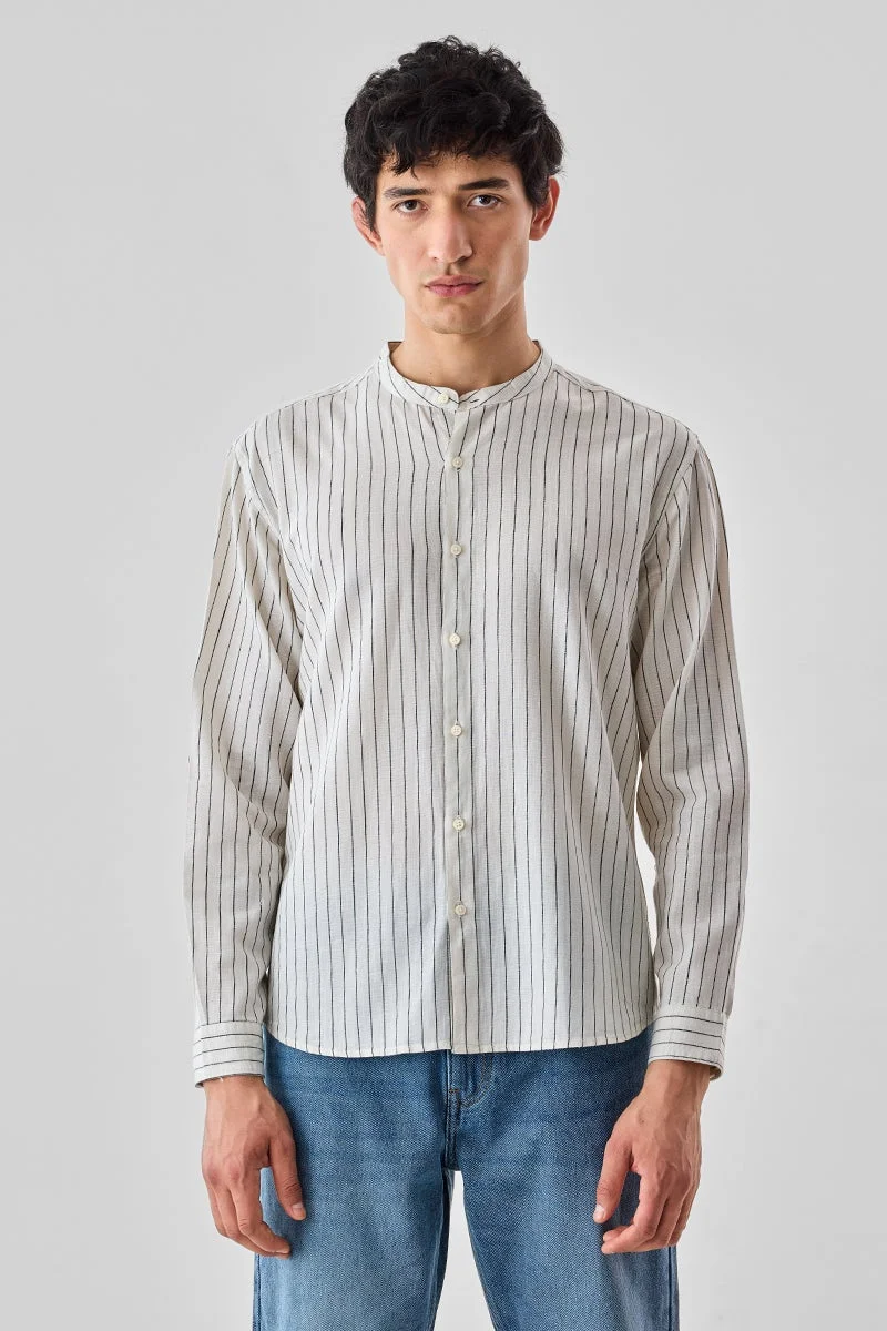 SNITCH White Striped Long Sleeve Regular Fit Shirt