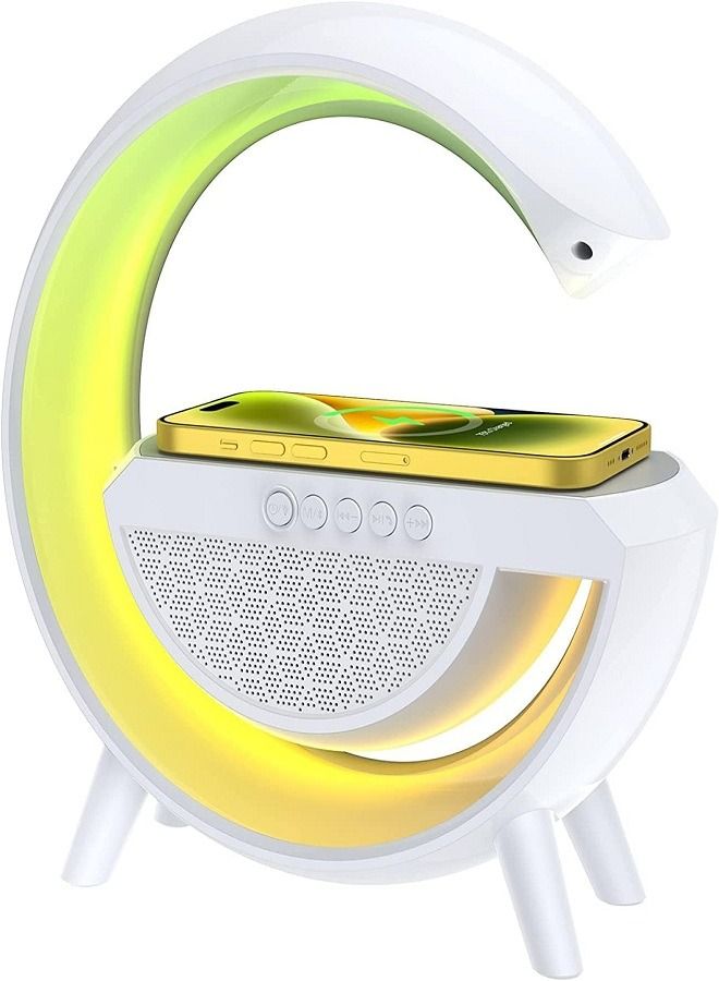 Wireless Charging Atmosphere Light with Bluetooth Speaker FM Radio 6 RGB Sync Music Lighting Mode for Bedroom Office Birthday Gift for Women Men Girls Boys Gift White 2023 - Image 1