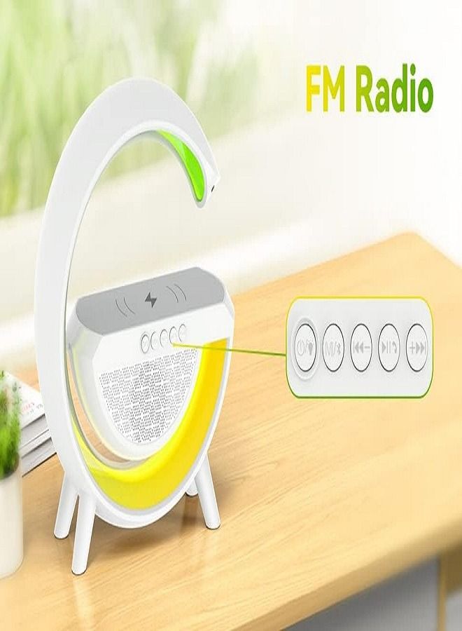 Wireless Charging Atmosphere Light with Bluetooth Speaker FM Radio 6 RGB Sync Music Lighting Mode for Bedroom Office Birthday Gift for Women Men Girls Boys Gift White 2023 - Image 5