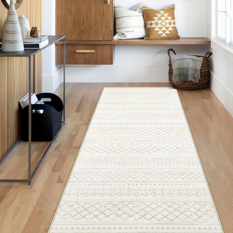 Aoyaomi Runner Rug 2x5 Boho Geometric Area Rugs Small Washable Kitchen Rug Soft Non Slip Moroccan Long Hallway Rugs for Bedroom Bathroom Laundry Entryway Staircase FoyerBeige2X5 - Image 2