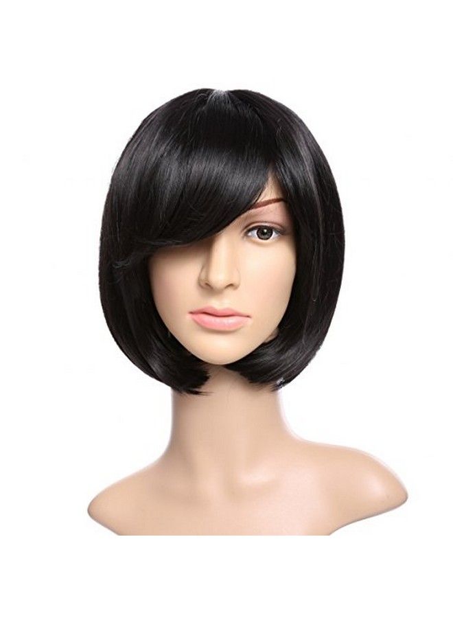 Artifice Natural Women Straight Short Hair Bob Wig Fashion Cosplay + Wig Cap (Natural Black) - Image 2
