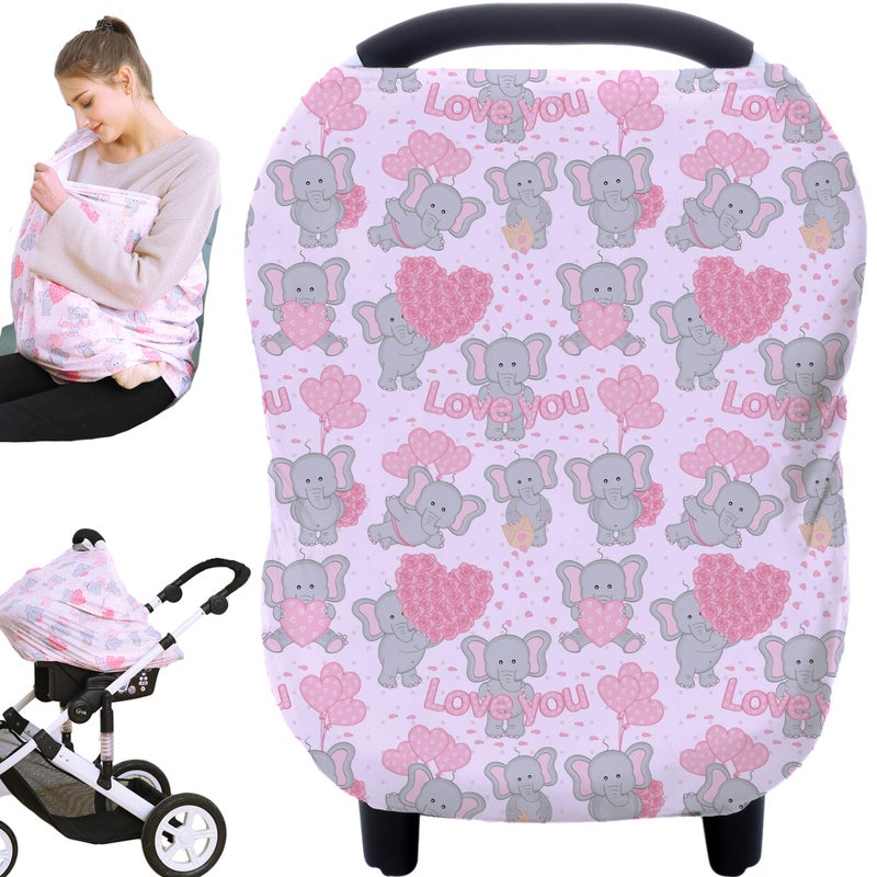 Hicoco Baby Car Seat Covers, Carseat Canopy, Boys Girls Privacy Breastfeeding Cover (Cute Elephant) - Image 1
