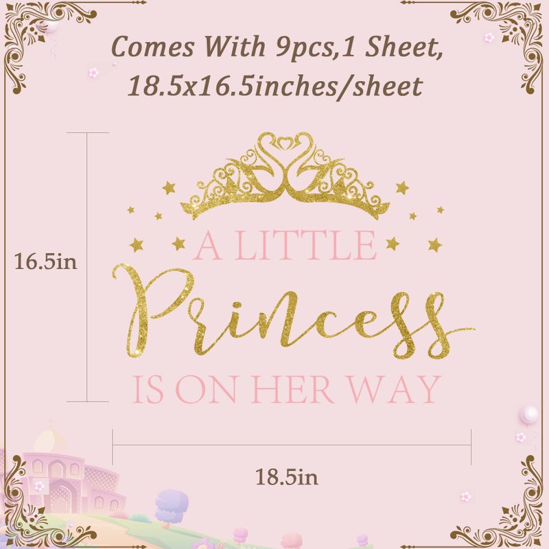 SANDOO A Little Princess Is On Her Way Baby Shower Decal Peel and Stick - Princess Baby Shower Decorations,Crown Little Princess Decorations Stickers for Background, It Is A Girl Gender Reveal Party Supplies - Image 2