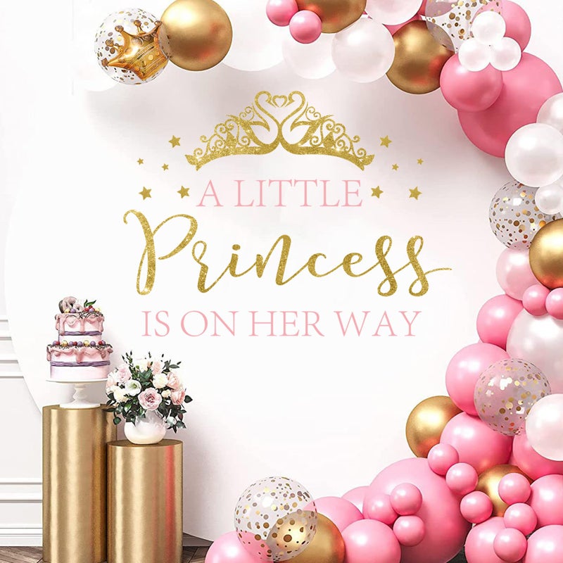 SANDOO A Little Princess Is On Her Way Baby Shower Decal Peel and Stick - Princess Baby Shower Decorations,Crown Little Princess Decorations Stickers for Background, It Is A Girl Gender Reveal Party Supplies - Image 1