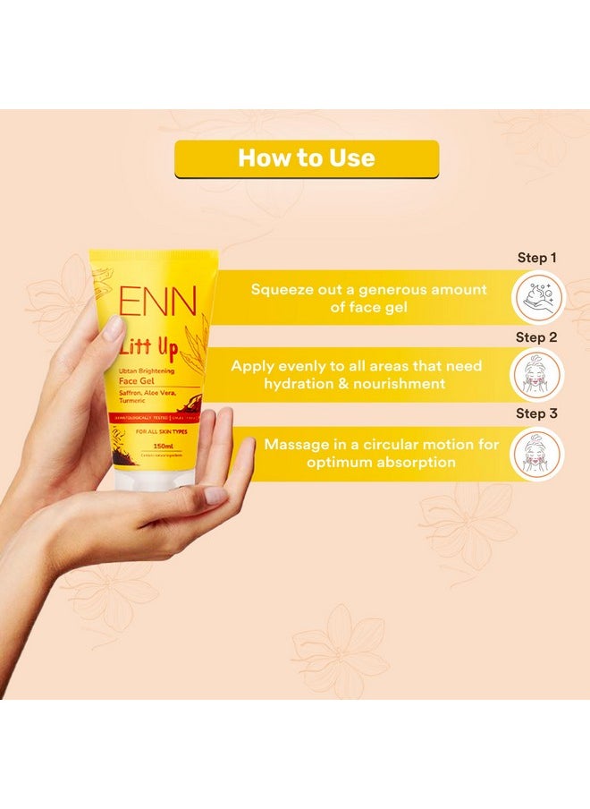 ENN - Litt Up Ubtan Brightening Face Gel For Glowing Skin, Daily Face Moisturization For All Skin Type With Turmeric, Aloe Vera & Saffron For Skin Brightening, 60Gm - Image 1
