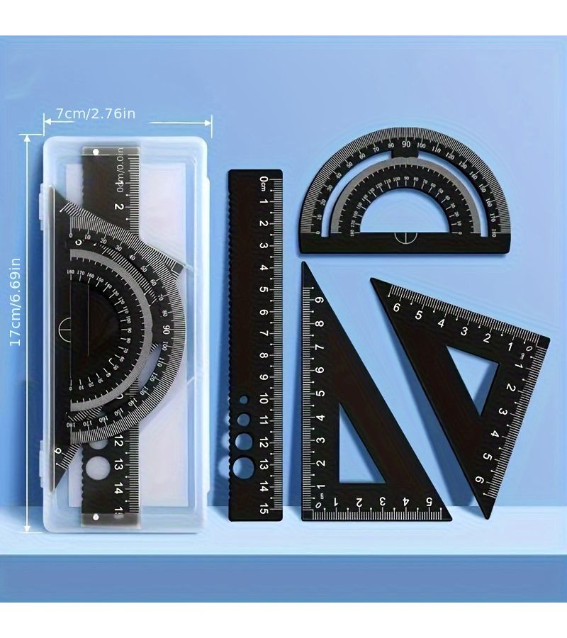 Black Aluminum Geometry Ruler Set Mathematical Triangle Protractor for School Drawing and Engineering - Image 2