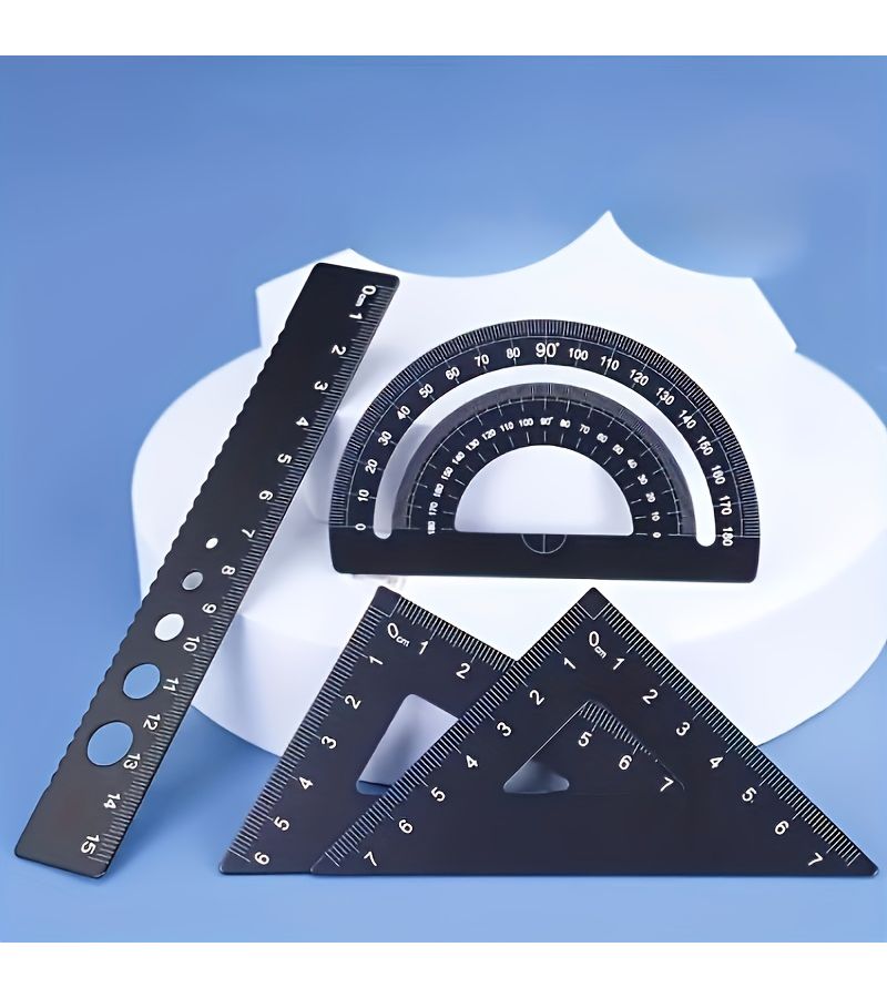 Black Aluminum Geometry Ruler Set Mathematical Triangle Protractor for School Drawing and Engineering - Image 1