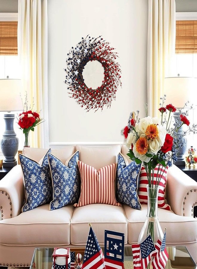 BINFEN 4th of July Wreath - Red White Blue Berry Patriotic Wreaths for Front Door, Memorial & Independence Day Decorations, Americana Decor for Porch Wall Window Indoor Outdoor，18"-20" - Image 5