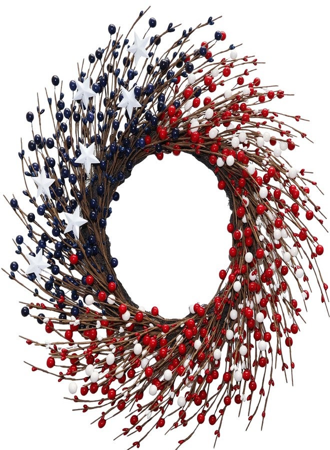 BINFEN 4th of July Wreath - Red White Blue Berry Patriotic Wreaths for Front Door, Memorial & Independence Day Decorations, Americana Decor for Porch Wall Window Indoor Outdoor，18"-20" - Image 1