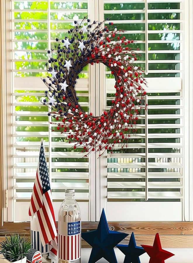BINFEN 4th of July Wreath - Red White Blue Berry Patriotic Wreaths for Front Door, Memorial & Independence Day Decorations, Americana Decor for Porch Wall Window Indoor Outdoor，18"-20" - Image 3