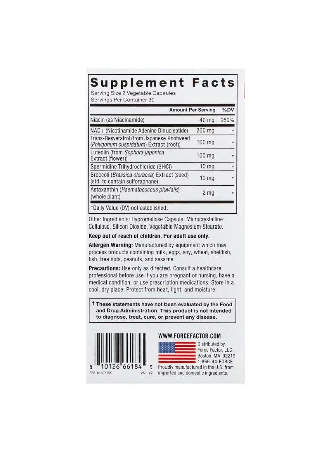 Force Factor NAD+ Longevity Nutrient Complex, 60 Vegetable Capsules - Image 2