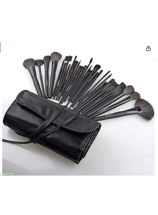 مجموعة فرش مكياج سوداء مع حقيبة من البولي يوريثان - 32 قطعة - Image 1