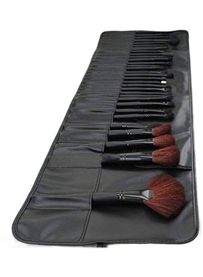 مجموعة فرش مكياج سوداء مع حقيبة من البولي يوريثان - 32 قطعة - Image 2