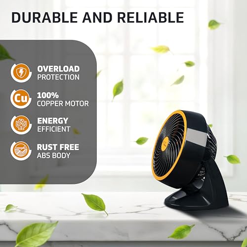 V-Guard Spinny Pro 180 mm Table & Wall Fan | 2100 RPM High Speed Motor | 353 CFM Air Delivery | 3 Speed Settings | Compact and Powerful | Durable ABS Build | 2- Year Warranty | Orange Black - Image 5