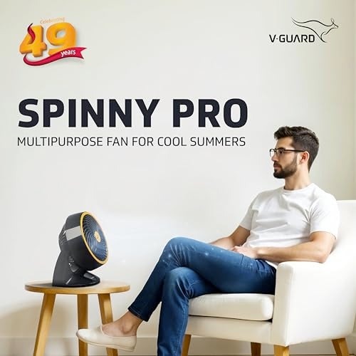 V-Guard Spinny Pro 180 mm Table & Wall Fan | 2100 RPM High Speed Motor | 353 CFM Air Delivery | 3 Speed Settings | Compact and Powerful | Durable ABS Build | 2- Year Warranty | Orange Black - Image 2