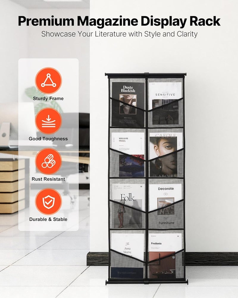 VEVOR Brochure Display Stand, 4-Tier 8 Pockets Mesh Literature Display Holder, Floor Standing Magazine Newspaper Catalog Rack, Lightweight and Portable with Carrying Bag for Shop Exhibitions Office - Image 2