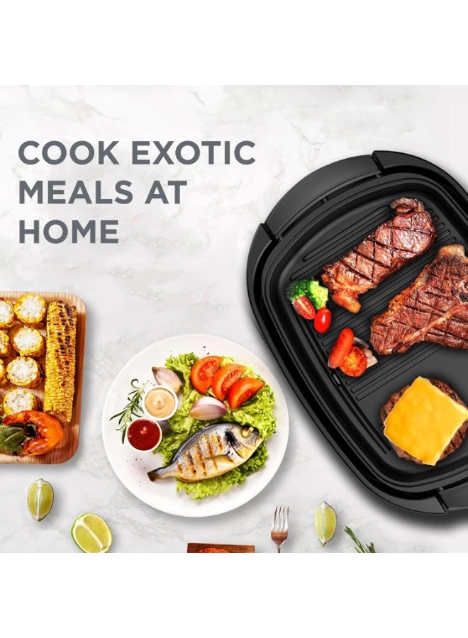BLACK&DECKER Electric Health Grill, 1500W, Family-Sized Non-Stick Griddle with Glass Lid, 5-Level Temperature Control, Cool-Touch Handles, Efficient Fat Draining, Dishwasher Safe  - Image 3