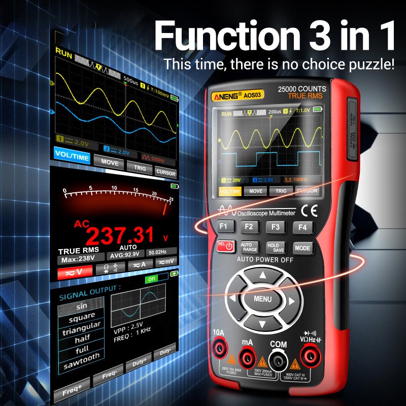 3-In-1 Handheld Oscilloscope Multimeter - 50MHz Bandwidth 280MSa/s Sampling Rate 3.5" IPS Display Signal Generator for Professionals Hobbyists Home & School Use - Image 3