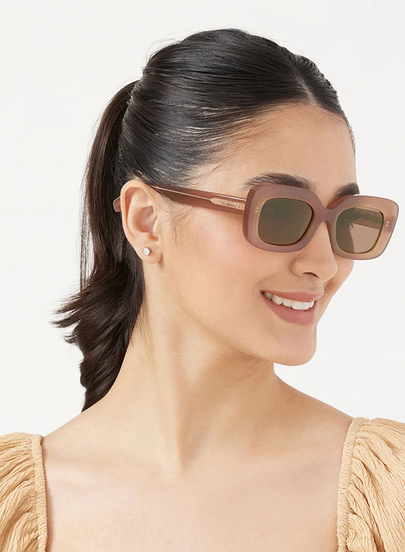 30 سندايز نظارات شمسية نسائية Sundown مستطيلة بحماية UV400 (بيج، بني)