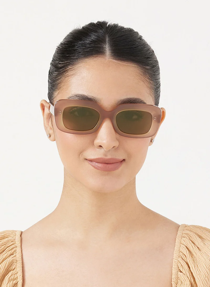 30 سندايز نظارات شمسية نسائية Sundown مستطيلة بحماية UV400 (بيج، بني)