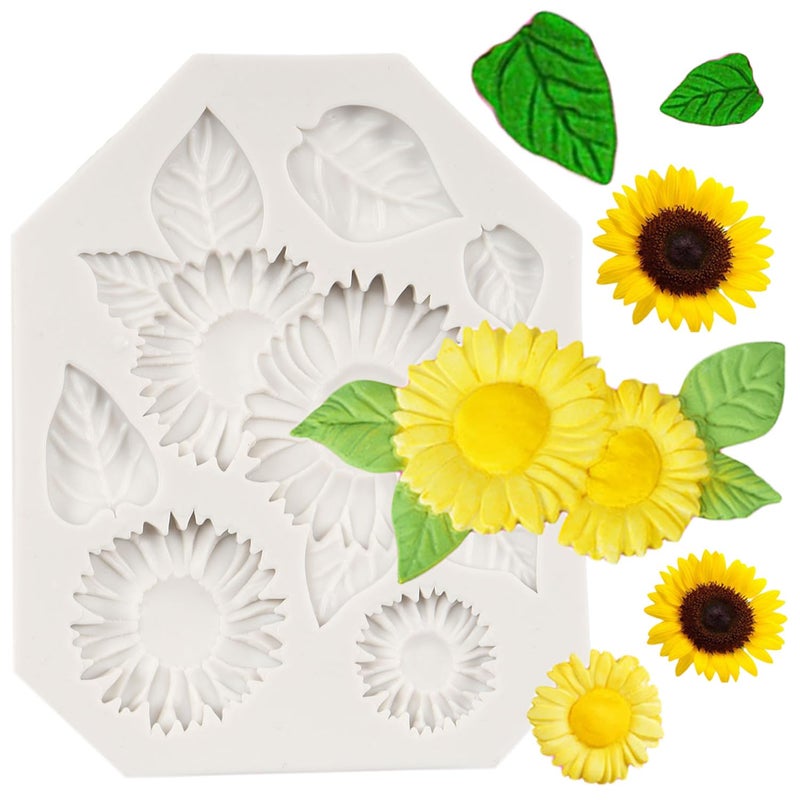 QDMOLDS Sunflower Silicone Molds Sunflower Leaf Fondant Mold For Chocolate Candy Cake Decoration Cupcake Topper Polymer Clay Gum Paste
