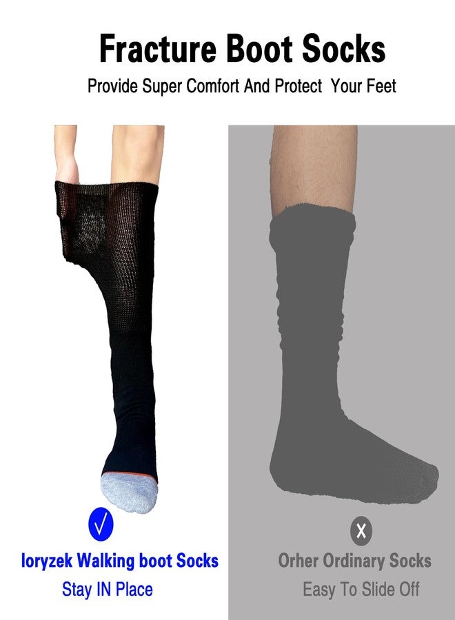 Ioryzek Walking Boot Socks for Air Cam Walker Cast - 2 Pairs Fracture Boot Brace Surgical Orthopedics for Men Women (US, Alpha, One Size, Regular, Black) - Image 5