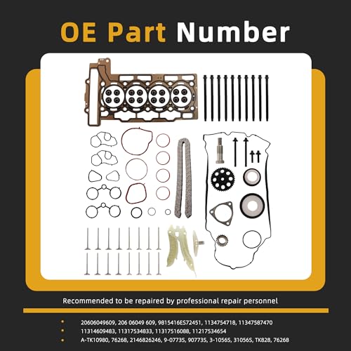 JAVOUKA Head Gasket Set Bolts with Timing Chain Kit 1.6L, for Mini Cooper R55 R56 2007-2012#OE 20606049609 9815416 ES72451 1134754718 11347587470 11314609483(72pcs) - Image 3