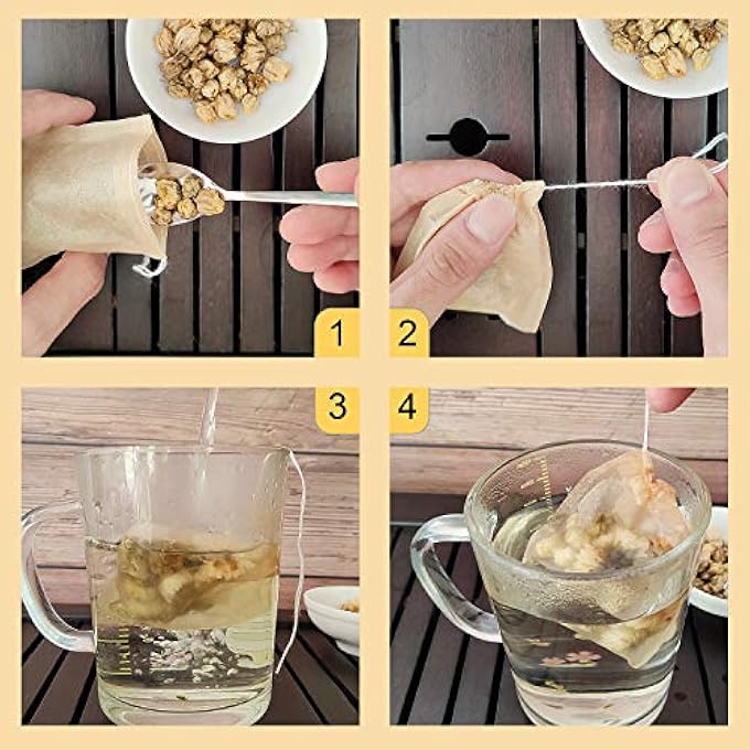 SumDirect Disposable Tea Filter Bags  7X8 Cm Tiny Unbleached Empty Infuser Natural Paper Tea Pouches With Drawstring For Loose Tea 400 Pcs - Image 5