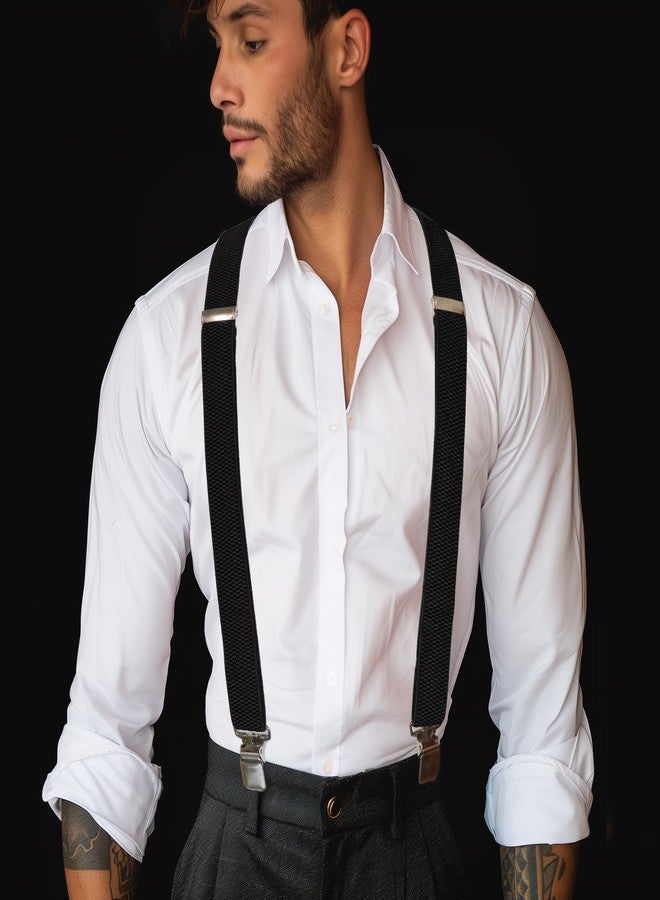 JEMYGINS Mens Black Suspender with Very Strong Metal Clips 3.8cm Wide Heavy Duty Suspender(1) - Image 2
