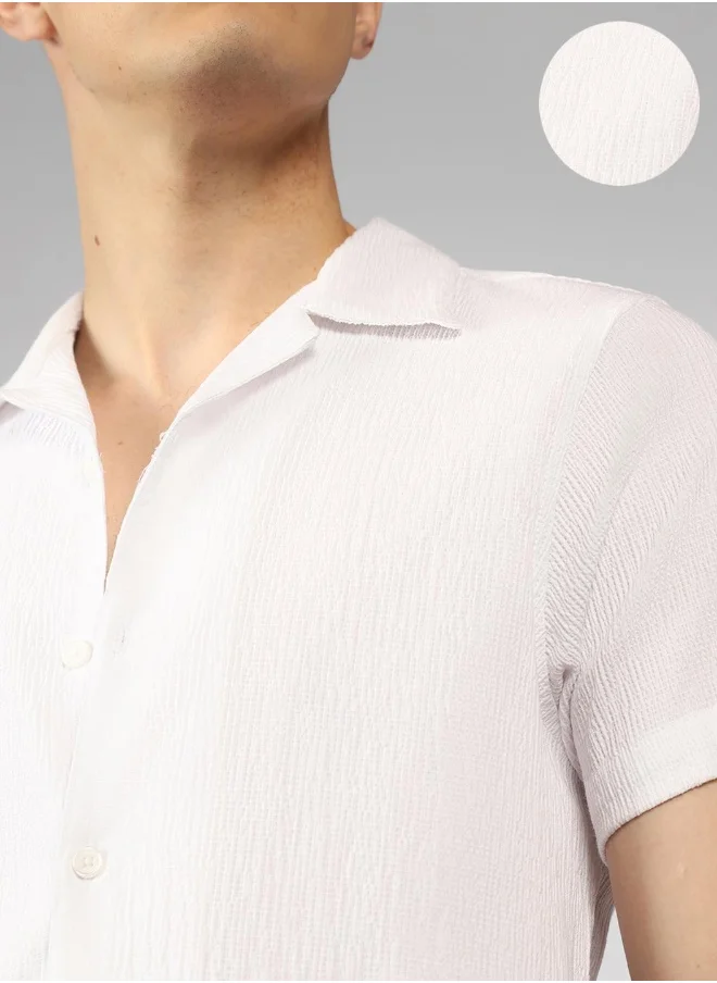 Dennis Lingo Relaxed Fit White Popcorn Shirt Shirt Collar