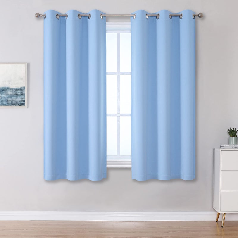 DUALIFE Cerulean Blue Blackout Curtains Light Blue Baby Blue Room Darkening Curtains 38 x 45 Inch Length 2 Panels Sets Bedroom Curtains for Nursery Grommet Top