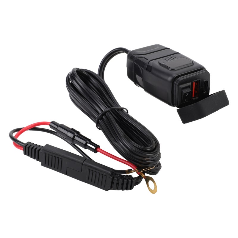ووب شاحن الهاتف للدراجة النارية: 30 واط PD 18 واط USB A ثنائي المنافذ شحن سريع SAE إلى USB C شاحن للمقود مع مقياس جهد LED ومفتاح تشغيل وإيقاف للدراجة النارية ومركبات ATV والأجهزة اللوحية - Image 3